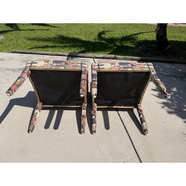 Vintage Postmodern Parsons Armchairs With Memphis-Style Geometric Upholstery, Pair For Sale - Image 12 of 12