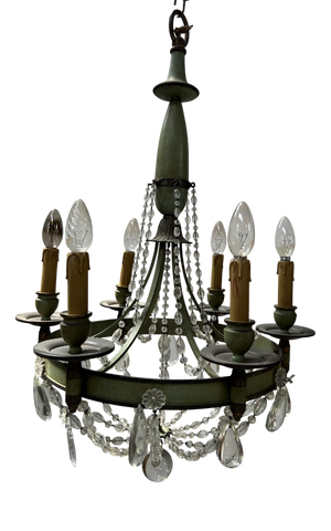 Empire Style Chandelier with Crystal Drops and Patinated Metal