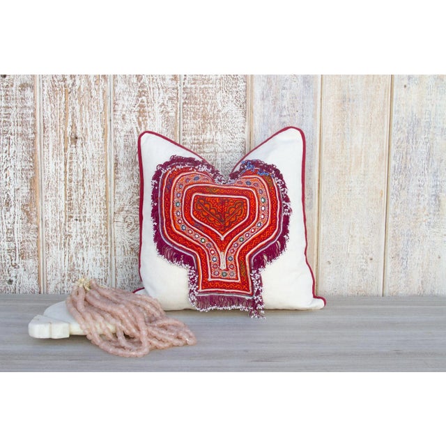 The custom designed Canvas tribal pillow highlights a vintage finely embroidered Odhanis Patch. Odhanis are veils for head...