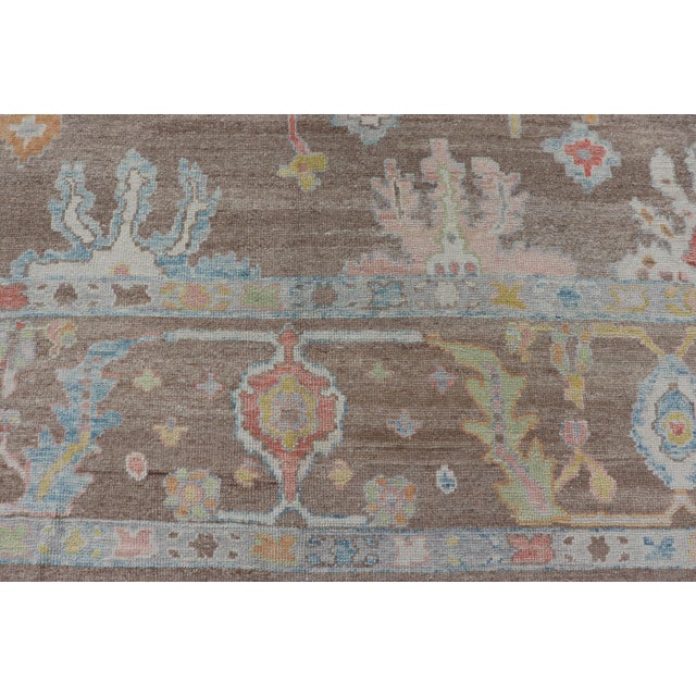 Turkish Oushak Rug With All-Over Floral Design on a Light Brown Field 13'4"x17'6" For Sale - Image 11 of 17