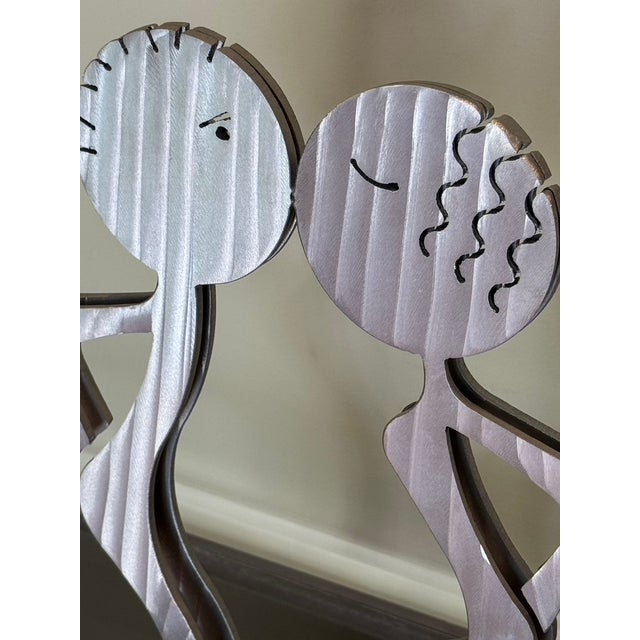 Metal Postmodern Fred Garbotz "The Kiss" Brushed Aluminum Figural Sculpture – Rockledge Design Studios For Sale - Image 7 of 10