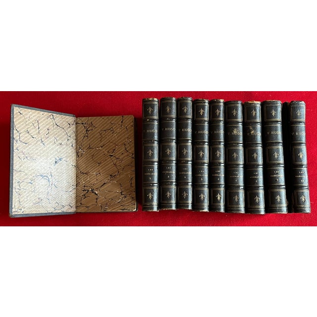 Black Fine Bindings - Set of Books in French Language - Victor Hugo "Les Miserables 1863 - 10 Volumes For Sale - Image 8 of 11