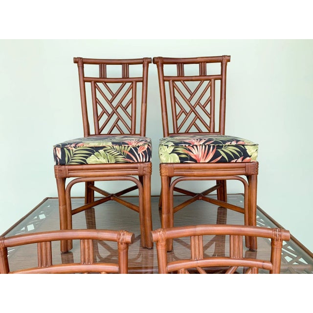 Palm Beach Regency Island Style Rattan Table and Four Chairs - Set of 5 For Sale In West Palm - Image 6 of 13