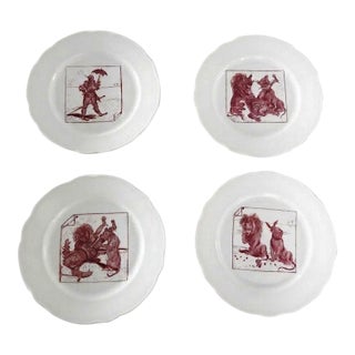1902 Hermann Ohme Hand-Painted Political Satire Porcelain Cabinet Plates - Set of 4 For Sale