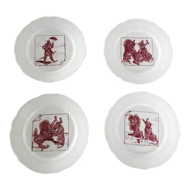 1902 Hermann Ohme Hand-Painted Political Satire Porcelain Cabinet Plates - Set of 4 For Sale