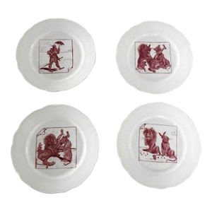 1902 Hermann Ohme Hand-Painted Political Satire Porcelain Cabinet Plates - Set of 4