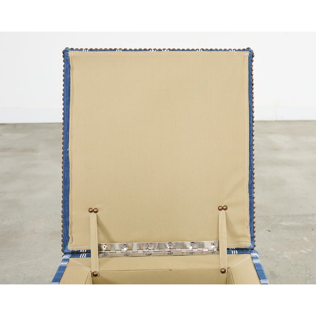 2000 - 2009 Ralph Lauren 'Florence' Storage Ottoman in Striped Blue Upholstery For Sale - Image 5 of 18