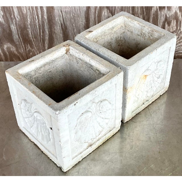 Vintage Coastal Cast Concrete Clam Shell Planters - a Pair For Sale - Image 9 of 11