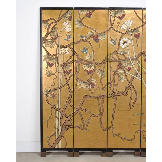 Chinese Export Flora and Fauna Gilt Coromandel Screen 8 Ft For Sale - Image 4 of 18