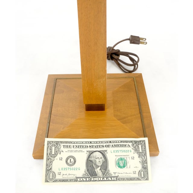 c1970s Solid Walnut Brass Inlay Obelisk Style Shape Square Base Table Lamp MINT! For Sale - Image 6 of 10