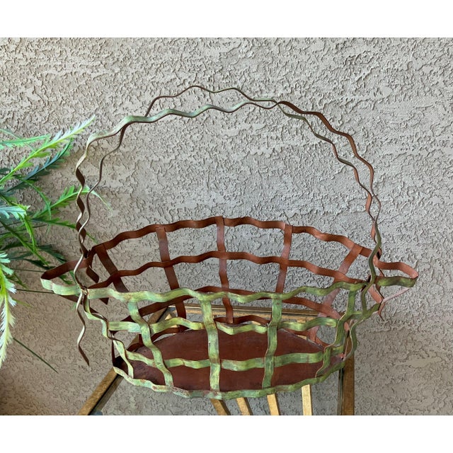 Rustic Chic Late 20th-Century Whimsical Crimped Steel Planter Basket For Sale - Image 13 of 18