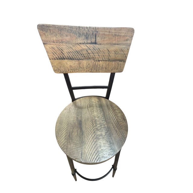 Rustic Modern Rustic Pub Table & Chairs With Iron Base & Reclaimed Wood Tops, 3- Piece Set For Sale - Image 3 of 7