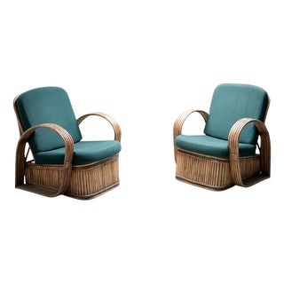Vintage Italian Rattan Lounge Chairs in Green Wool by Franco Albini, 1975, Set of 2 For Sale