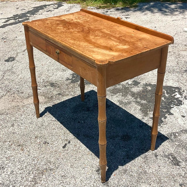 Vintage Boho 19th Century Carved Bamboo Writing Desk For Sale In West Palm - Image 6 of 6