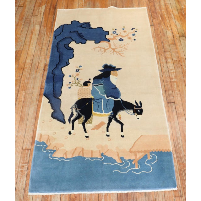 Textile Late 20th Century Chinese Shepherd Mule Pictorial Rug - 3'1" x 6'1" For Sale - Image 7 of 7