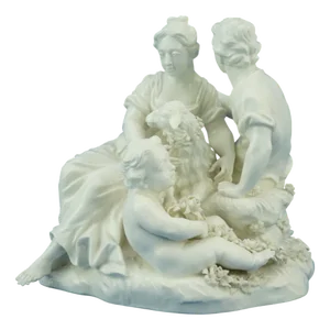 20th Century Porcelain Frankenthal Sculpture Group of Lady, Dandy, Cherub and Sheep from Nymphenburg, Germany, 1954