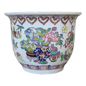 Vintage Chinoiserie Hand Painted Ceramic Cachepot Planter