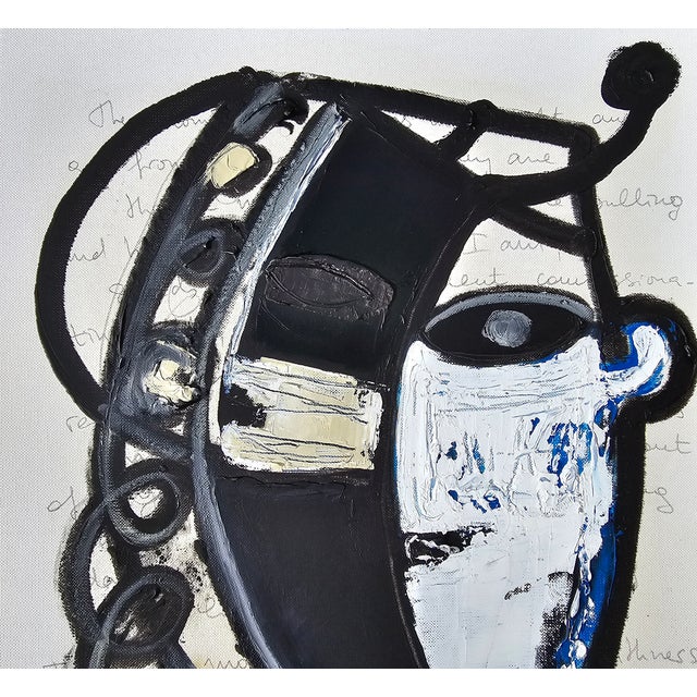 Abstract One-of-a-Kind Abstract Figurative Original Oil Painting 'African Mask' in the Style of Pablo Picasso For Sale - Image 3 of 9