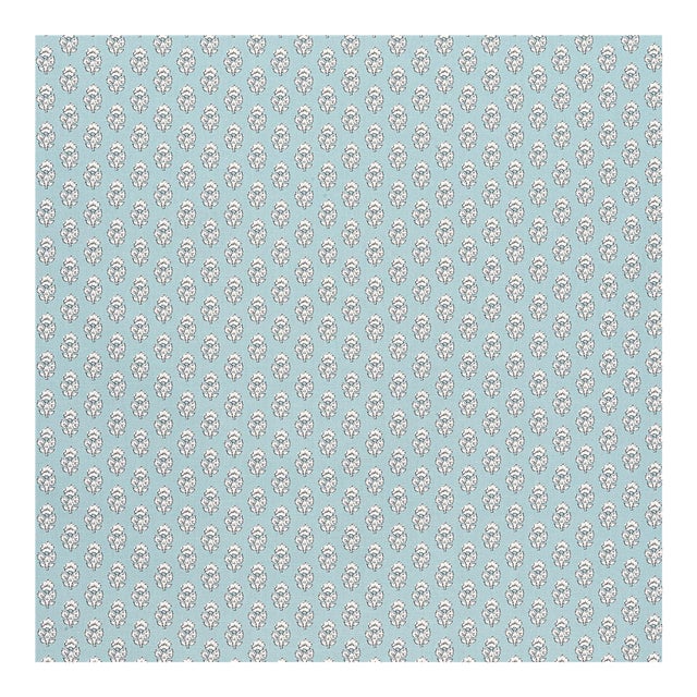 Anna French by Thibaut 8 Yards "Julian" Spa Blue Cotton-Linen Floral Print Fabric For Sale