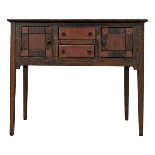 Vintage Regional American Solid Wood Sideboard/Entry Way Table Inlaid Geometric Patterning For Sale