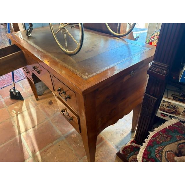 Antique Walnut Leather Top French Writing Desk For Sale - Image 4 of 7