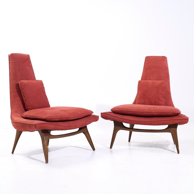 Karpen of California Mid Century Slipper Chair - Pair Each chair measures: 34.5 wide x 30 deep x 39 high, with a seat...