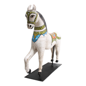 Carousel Horse on Iron Base, Green, Blue, Yellow and Orange
