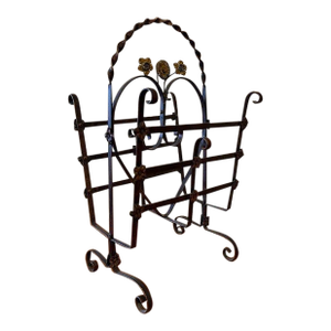Vintage Arts & Crafts Wrought Iron Paper / Magazine Rack c.1940