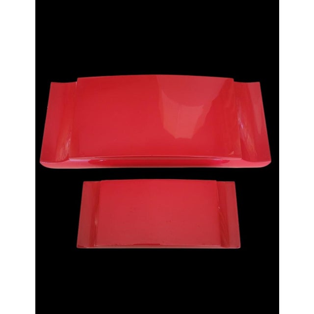 Jonathan Adler Vintage Red Lacquered Pagoda Chinoiserie Shaped Chinese Red Storage Boxes Set 2 For Sale - Image 4 of 9