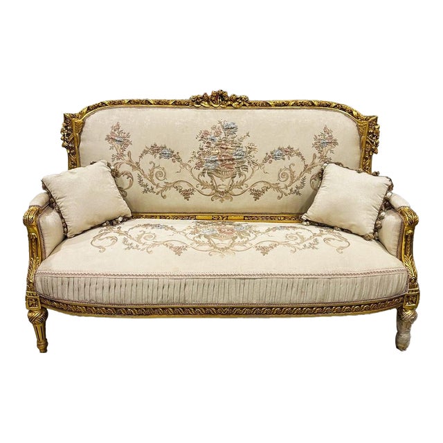 Baroque Style Beige White Sofa Damask Fabric For Sale