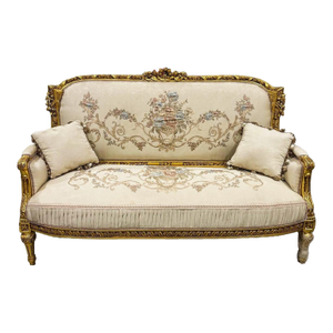 Baroque Style Beige White Sofa Damask Fabric