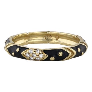 Mid 20th Century Hidalgo Diamond Enamel Band 18k Yellow Gold Size 6.25 Stackable Ring For Sale