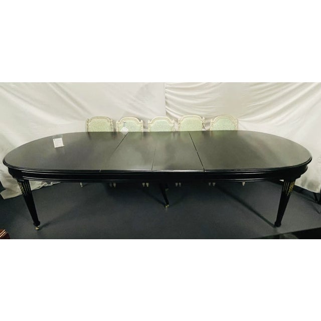 French Maison Jansen Louis XVI Dining Table, Conference, Ebony, Bronze, French 1930s For Sale - Image 3 of 12