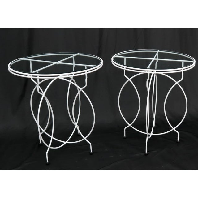 Transparent Pair of Midcentury Ice Cream Style Round Folding Cafe Tables Glass Tops For Sale - Image 8 of 11