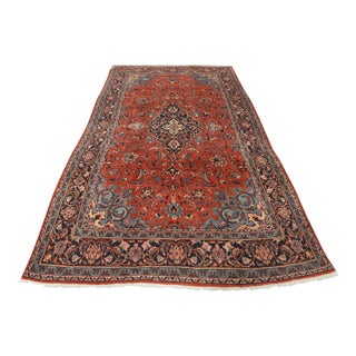 Sarouk Rug 7’5” X 11’1” Red Wool Vintage Traditional Hand-Knotted Carpet For Sale