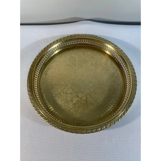 Mid-Century Modern 1970s Vintage Round Brass Etched Gallery Tray For Sale - Image 3 of 15