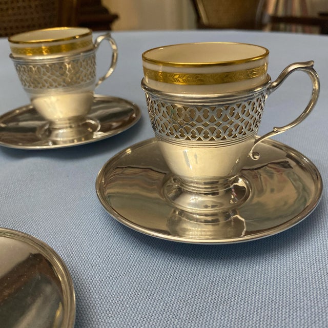 1970s Vintage Tiffany & Co. Sterling Silver Demitasse Cups With Lenox Inserts Set- 12 Pieces For Sale - Image 10 of 10