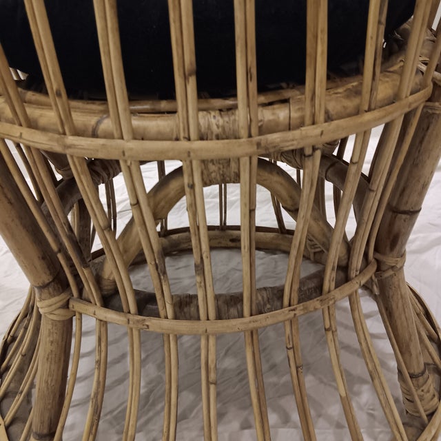 Vintage Wicker and Bamboo Bucket Chair Comes With a Black Cushion For Sale - Image 12 of 18
