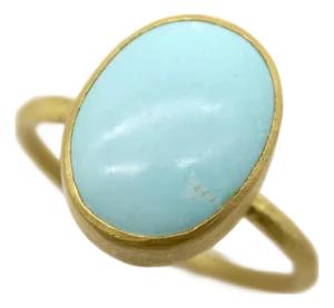 24k Gold Handmade Robin’s Egg Blue Persian Turquoise Cabochon Ring, Size 6.5