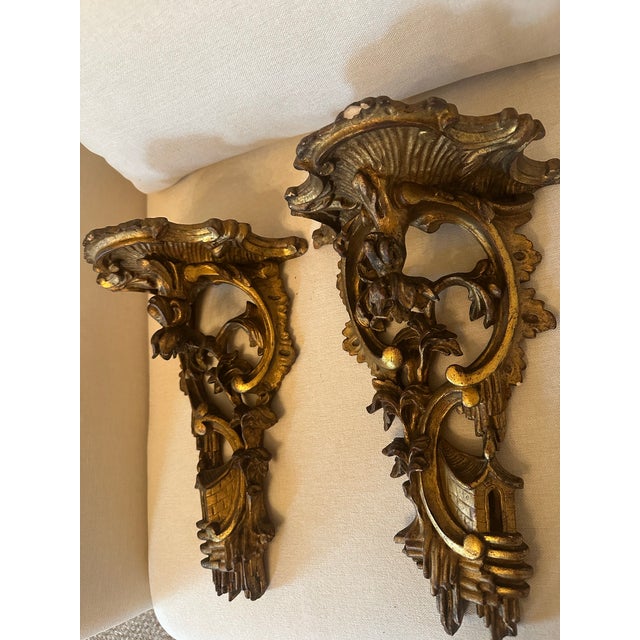 Gold Ornate Rococo Gold Wall Brackets For Sale - Image 8 of 10