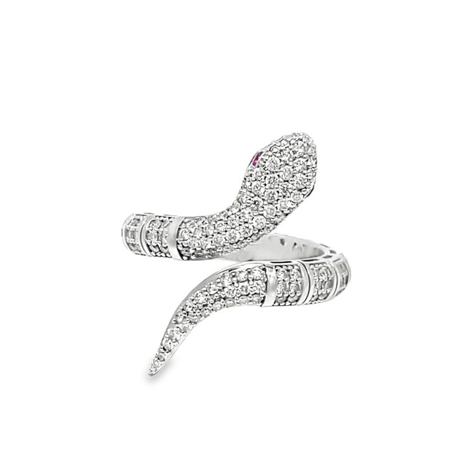 Modern 14k White Gold Diamond and Sapphire Flexible Snake Ring, Size 6 For Sale - Image 3 of 9