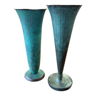 20th Century Art Deco Copper Verdigris Vase Set For Sale