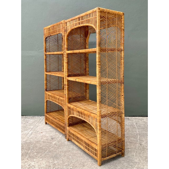 Vintage Woven Rattan Low Etagere - Set of 2 For Sale - Image 10 of 12