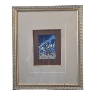 1990s Night Muster,Watercolor Signed For Sale