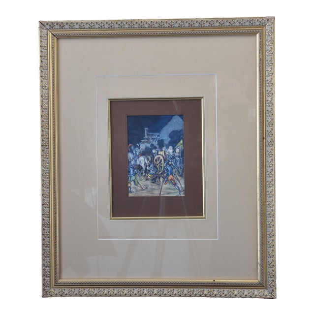 1990s Night Muster,Watercolor Signed For Sale