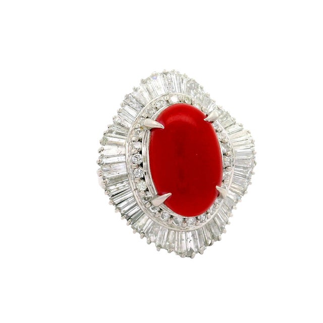 Contemporary Red Coral Diamond Platinum Ballerina Ring, Size 8 For Sale - Image 3 of 6