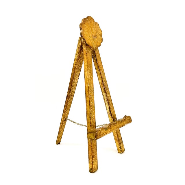 Vintage Italian Florentine Italian Gold Giltwood Shell Motif Easel, Hand-Carved Gold Leaf Display Stand - Hollywood Regency For Sale - Image 9 of 15