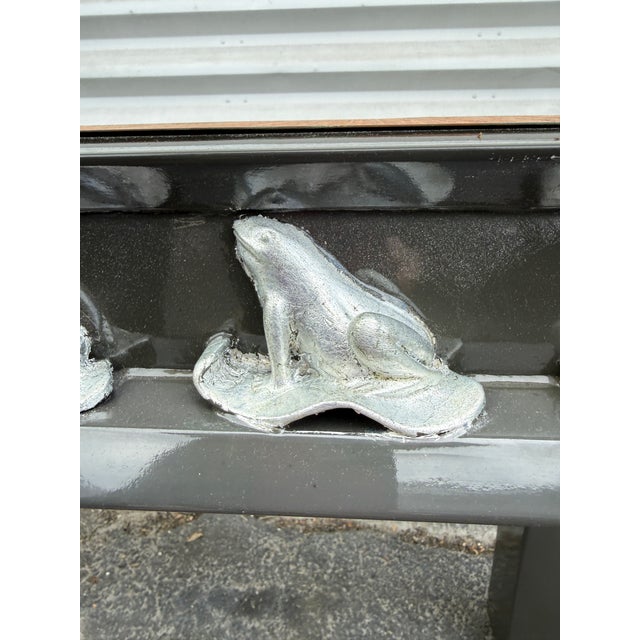 Black 1970's Black Lacquer Console W Silver Leafed Frogs and Copper Corners For Sale - Image 8 of 11
