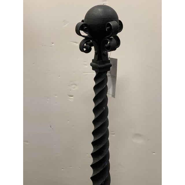 Traditional Antique Palatial-Sized Wrought Iron Andirons—A Pair. For Sale - Image 3 of 6