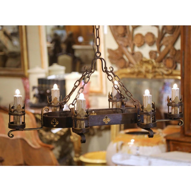 Mid 20th Century Mid-Century French Gothic Revival Six-Light Iron Chandelier For Sale - Image 5 of 8